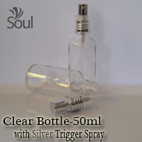 50ml Round Glass Clear Bottle with Silver Trigger Spray 50ml Round Glass Clear Bottle with Silver Trigger Spray
