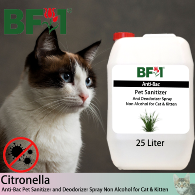 Anti-Bac Pet Sanitizer and Deodorizer Spray (ABPSD-Cat) - Non Alcohol with Citronella - 25L for Cat and Kitten