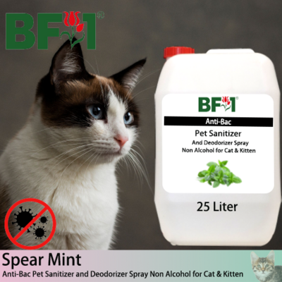 Anti-Bac Pet Sanitizer and Deodorizer Spray (ABPSD-Cat) - Non Alcohol with mint - Spear Mint - 25L for Cat and Kitten
