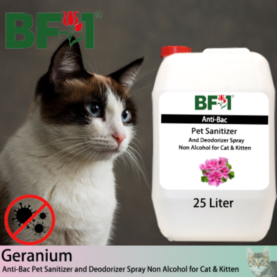 Anti-Bac Pet Sanitizer and Deodorizer Spray (ABPSD-Cat) - Non Alcohol with Geranium - 25L for Cat and Kitten