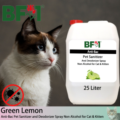 Anti-Bac Pet Sanitizer and Deodorizer Spray (ABPSD-Cat) - Non Alcohol with Lemon - Green Lemon - 25L for Cat and Kitten