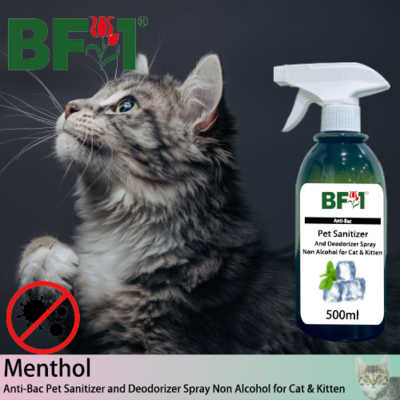 Anti-Bac Pet Sanitizer and Deodorizer Spray (ABPSD-Cat) - Non Alcohol with Menthol - 500ml for Cat and Kitten