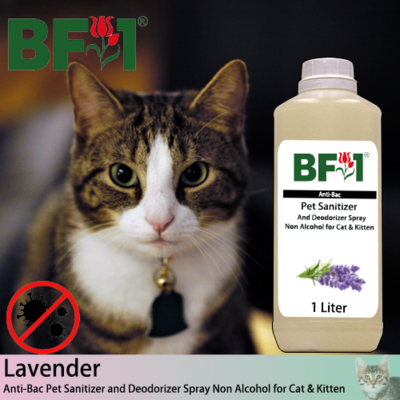 Anti-Bac Pet Sanitizer and Deodorizer Spray (ABPSD-Cat) - Non Alcohol with Lavender - 1L for Cat and Kitten