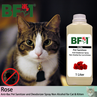 Anti-Bac Pet Sanitizer and Deodorizer Spray (ABPSD-Cat) - Non Alcohol with Rose - 1L for Cat and Kitten