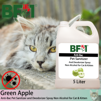 Anti-Bac Pet Sanitizer and Deodorizer Spray (ABPSD-Cat) - Non Alcohol with Apple - Green Apple - 5L for Cat and Kitten