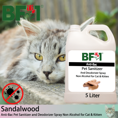 Anti-Bac Pet Sanitizer and Deodorizer Spray (ABPSD-Cat) - Non Alcohol with Sandalwood - 5L for Cat and Kitten