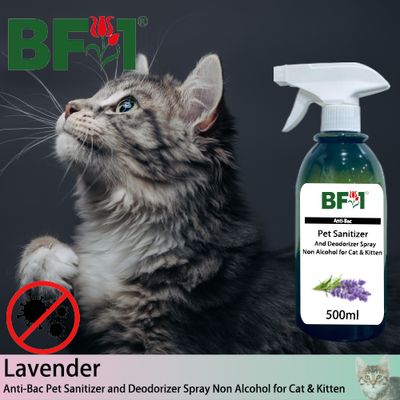 Anti-Bac Pet Sanitizer and Deodorizer Spray (ABPSD-Cat) - Non Alcohol with Lavender - 500ml for Cat and Kitten