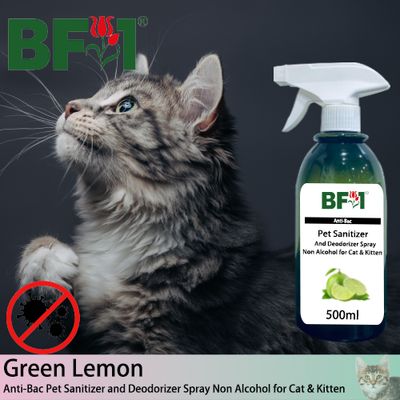 Anti-Bac Pet Sanitizer and Deodorizer Spray (ABPSD-Cat) - Non Alcohol with Lemon - Green Lemon - 500ml for Cat and Kitten