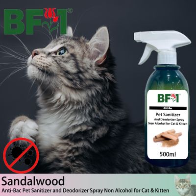 Anti-Bac Pet Sanitizer and Deodorizer Spray (ABPSD-Cat) - Non Alcohol with Sandalwood - 500ml for Cat and Kitten