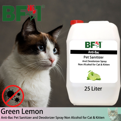 Anti-Bac Pet Sanitizer and Deodorizer Spray (ABPSD-Cat) - Non Alcohol with Lemon - Green Lemon - 25L for Cat and Kitten