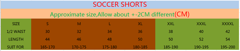 Tabella taglie pantaloncini calcio