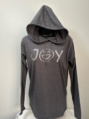 “JOY” WOMEN’S LIGHTWEIGHT GLITTER PRINT T-SHIRT HOODIE