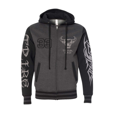 HOODED &quot;TRIBAL RAGE&quot; VARSITY STYLE JACKET