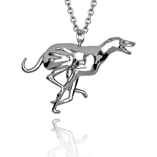 Stunning Greyhound pendant (B) in Hallmarked solid Sterling Silver and chain. Luxury Gift with extraordinary detail.