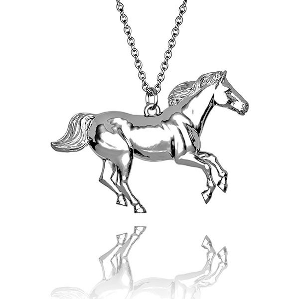 Beautiful Horse Galloping pendant in Hallmarked solid Sterling Silver and chain. Luxury Gift with extraordinary detail.