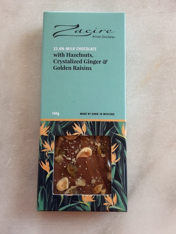 100g Milk Chocolate with Roasted Hazelnuts, Crystalized Ginger &amp; Golden Raisins