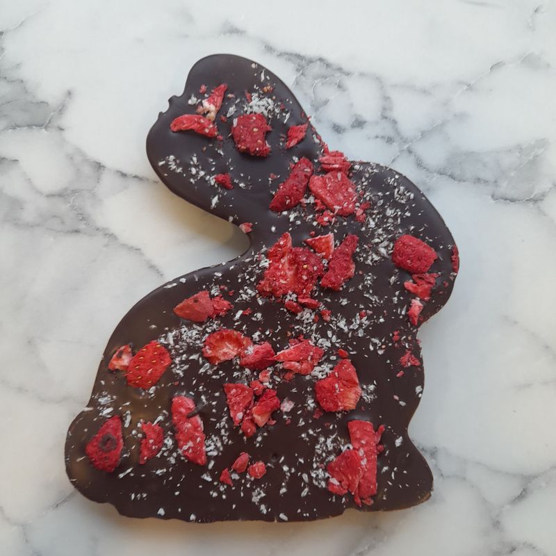 Dark Chocolate Bunny with Strawberry &amp; Coconut