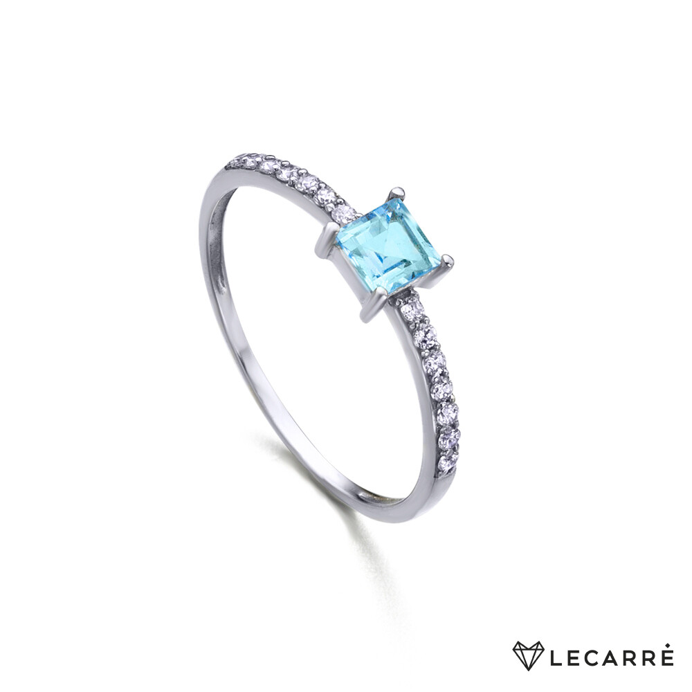 ANILLO DE ORO BLANCO , TOPACIO AZUL Y DIAMANTES. GA016OB.13