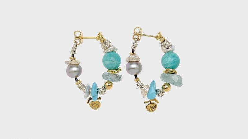 PENDIENTES MISANI EN ORO AMARILLO, PLATA Y PIEDRAS SEMIPRECIOSAS. MO914A