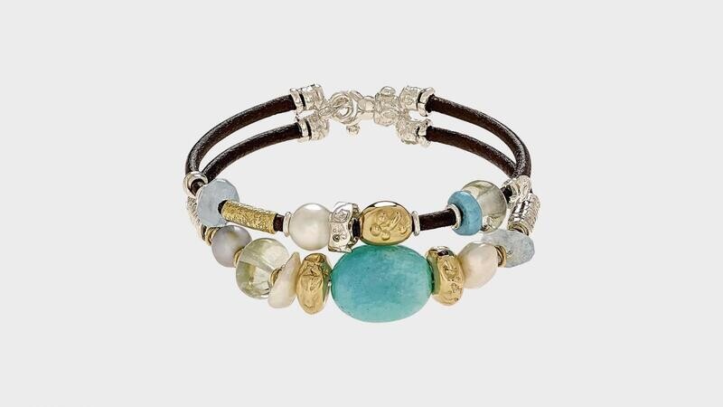 PULSERA  MISANI EN ORO AMARILLO,PLATA Y PIEDRAS SEMIPRECIOSAS.B2064A