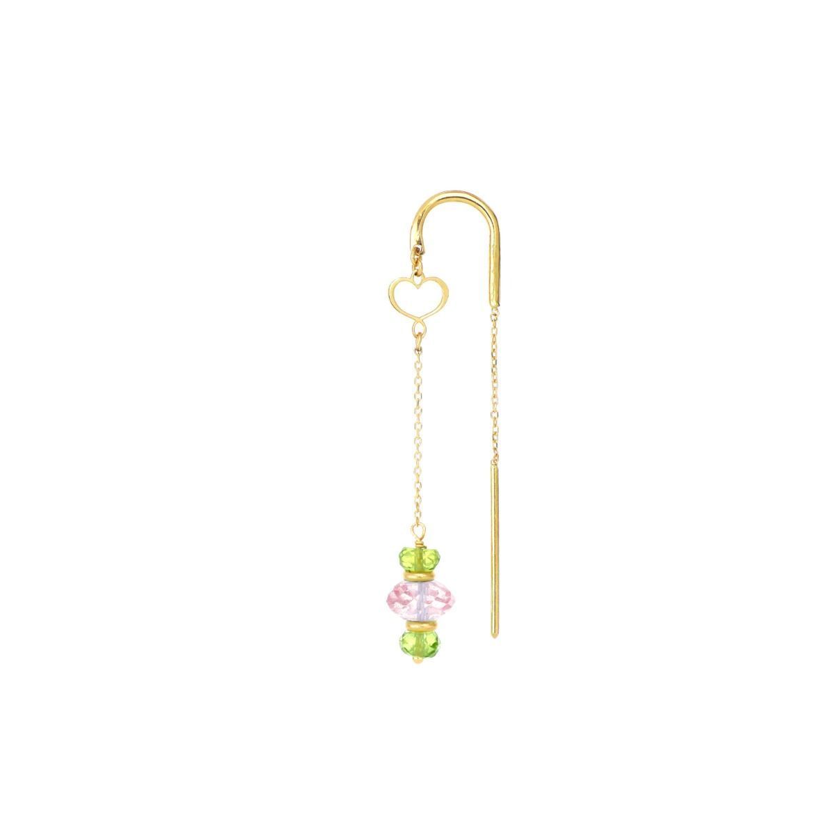 PENDIENTE DE AGUJA EN ORO CON PERIDOTO VERDE Y TOPACIO ROSA.ORSSOU2PR1TR