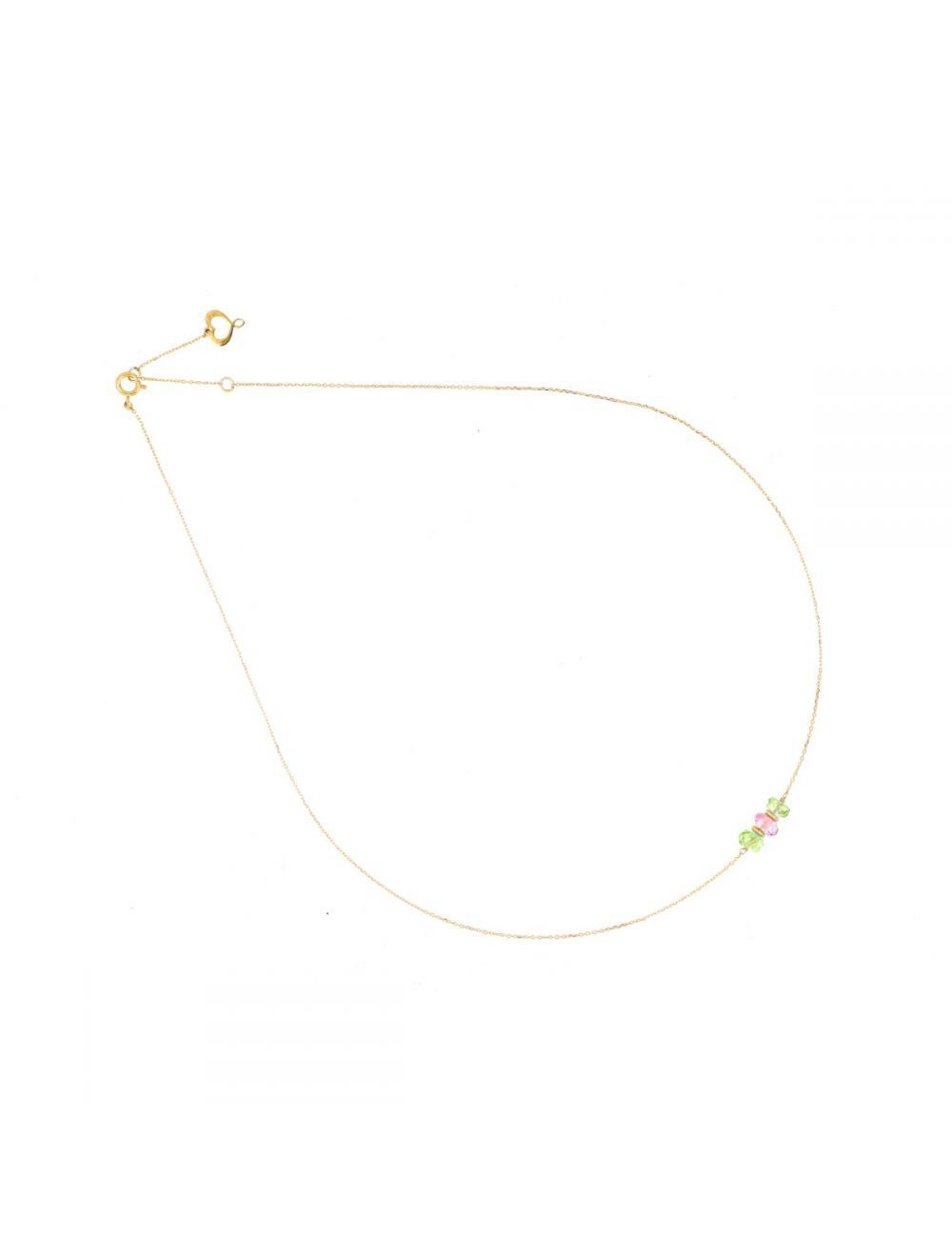 COLLAR DE ORO AMARILLO CON PERIDOTO VERDE Y TOPACIO ROSA. GCSSO2PR1TR