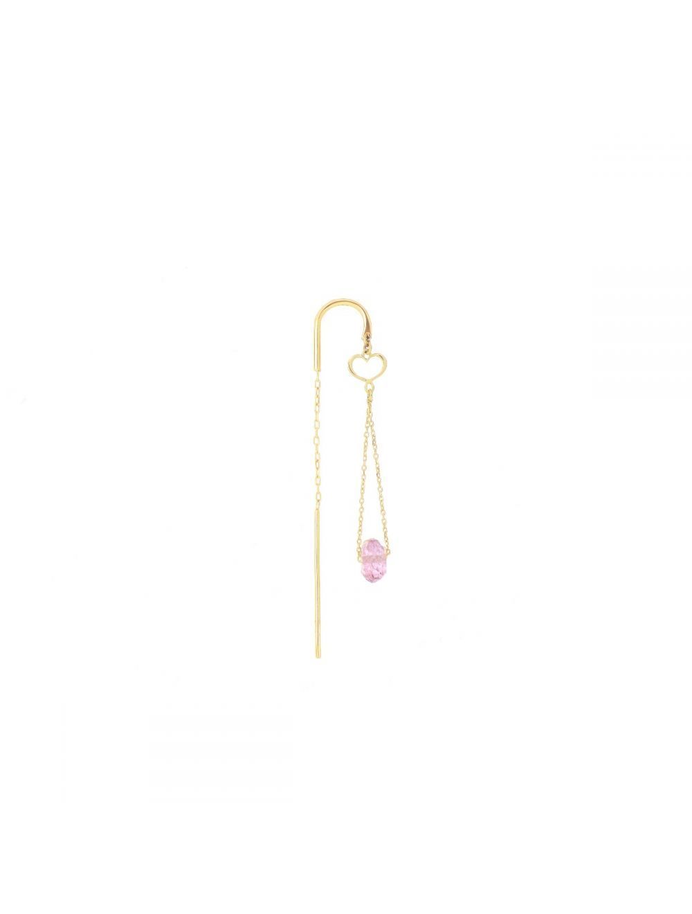 PENDIENTE DE AGUJA EN ORO AMARILLO CON TOPACIO ROSA.ORSSOU1TR