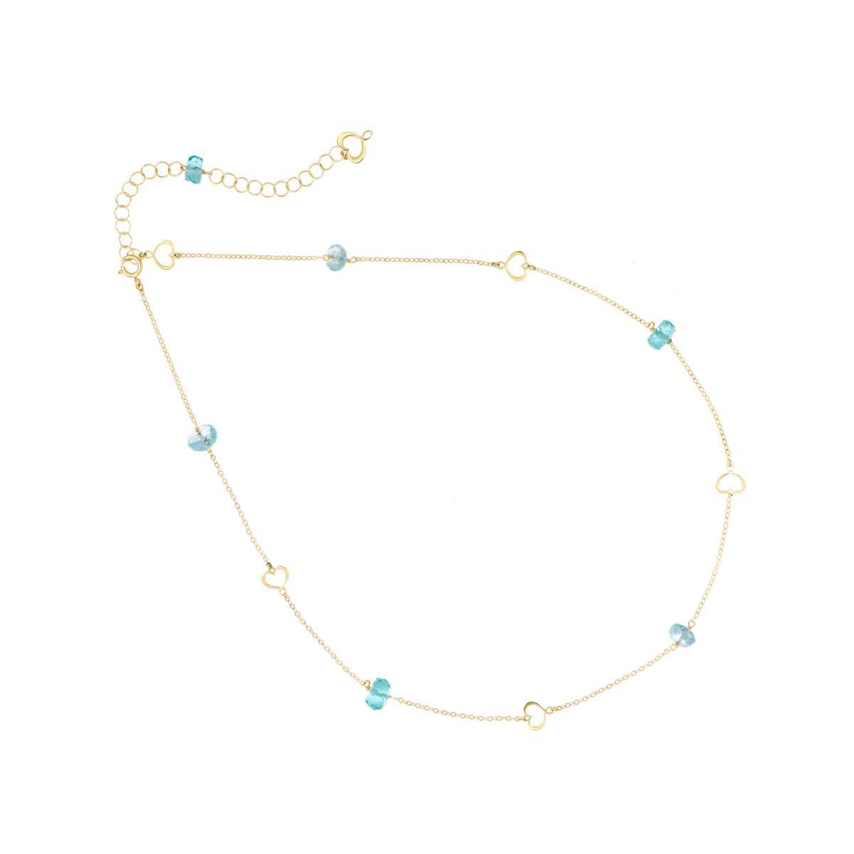 COLLAR EN ORO AMARILLO CON TOPACIOS AZULES Y APATITOS. GCNUVCTAZ.