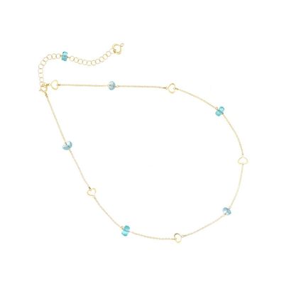COLLAR EN ORO AMARILLO CON TOPACIOS AZULES Y APATITOS. GCNUVCTAZ.