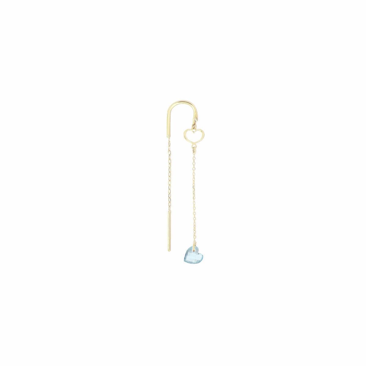 PENDIENTE DE AGUJA EN ORO AMARILLO Y CORAZÓN EN TOPACIO AZUL LONDON BLUE. ORCUNUTB