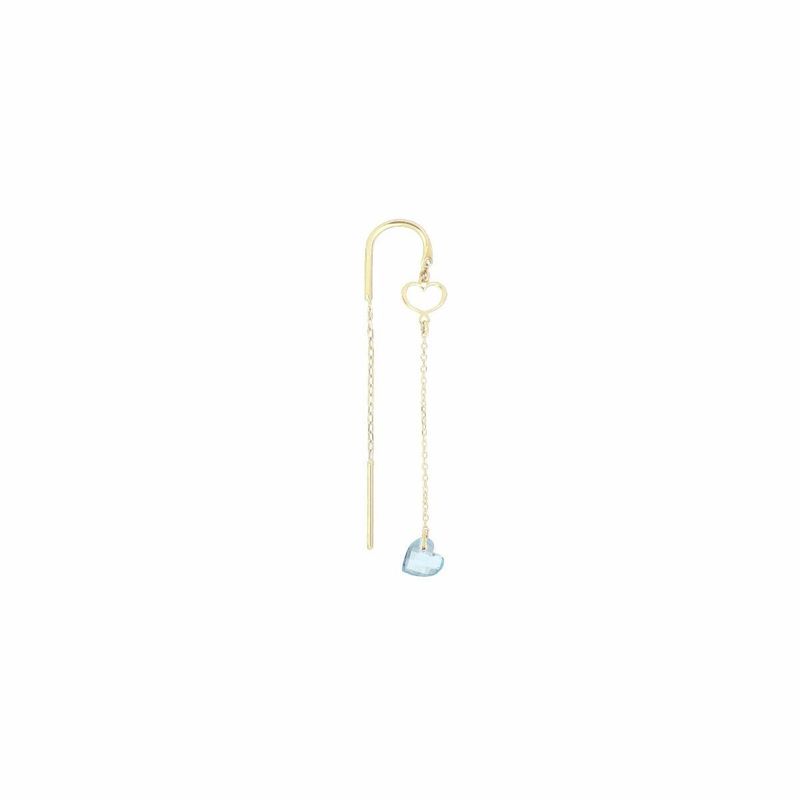 PENDIENTE DE AGUJA EN ORO AMARILLO Y CORAZÓN EN TOPACIO AZUL LONDON BLUE. ORCUNUTB