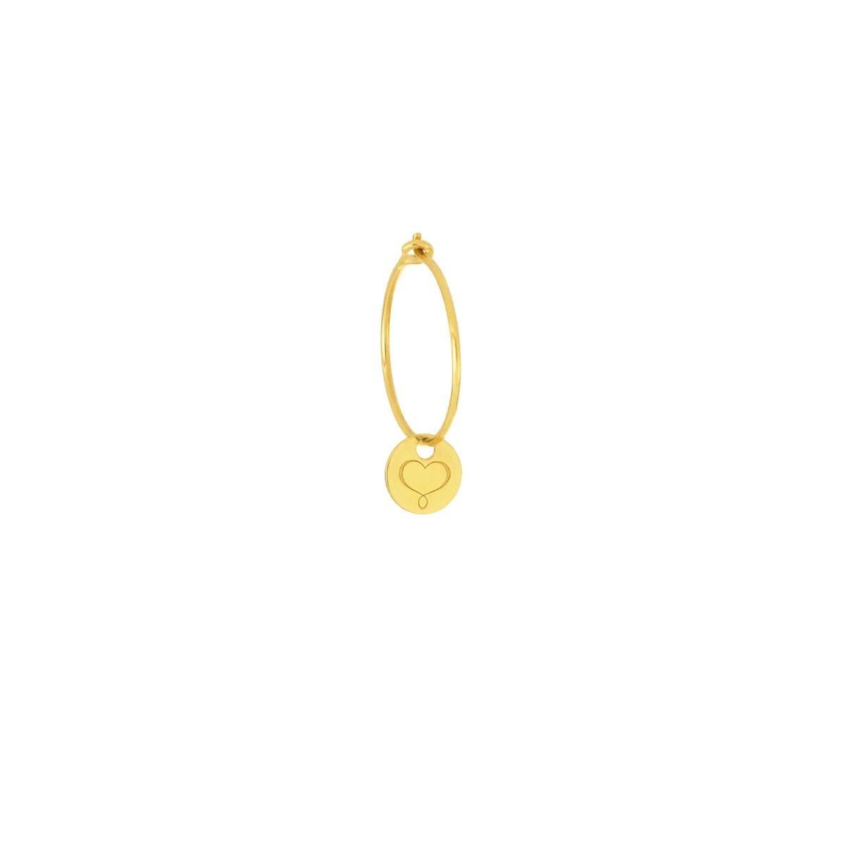 PENDIENTE MINI ARO EN ORO AMARILLO Y CHAPA COLGANTE. ORELE91.