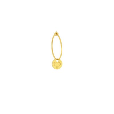 PENDIENTE MINI ARO EN ORO AMARILLO Y CHAPA COLGANTE. ORELE91.
