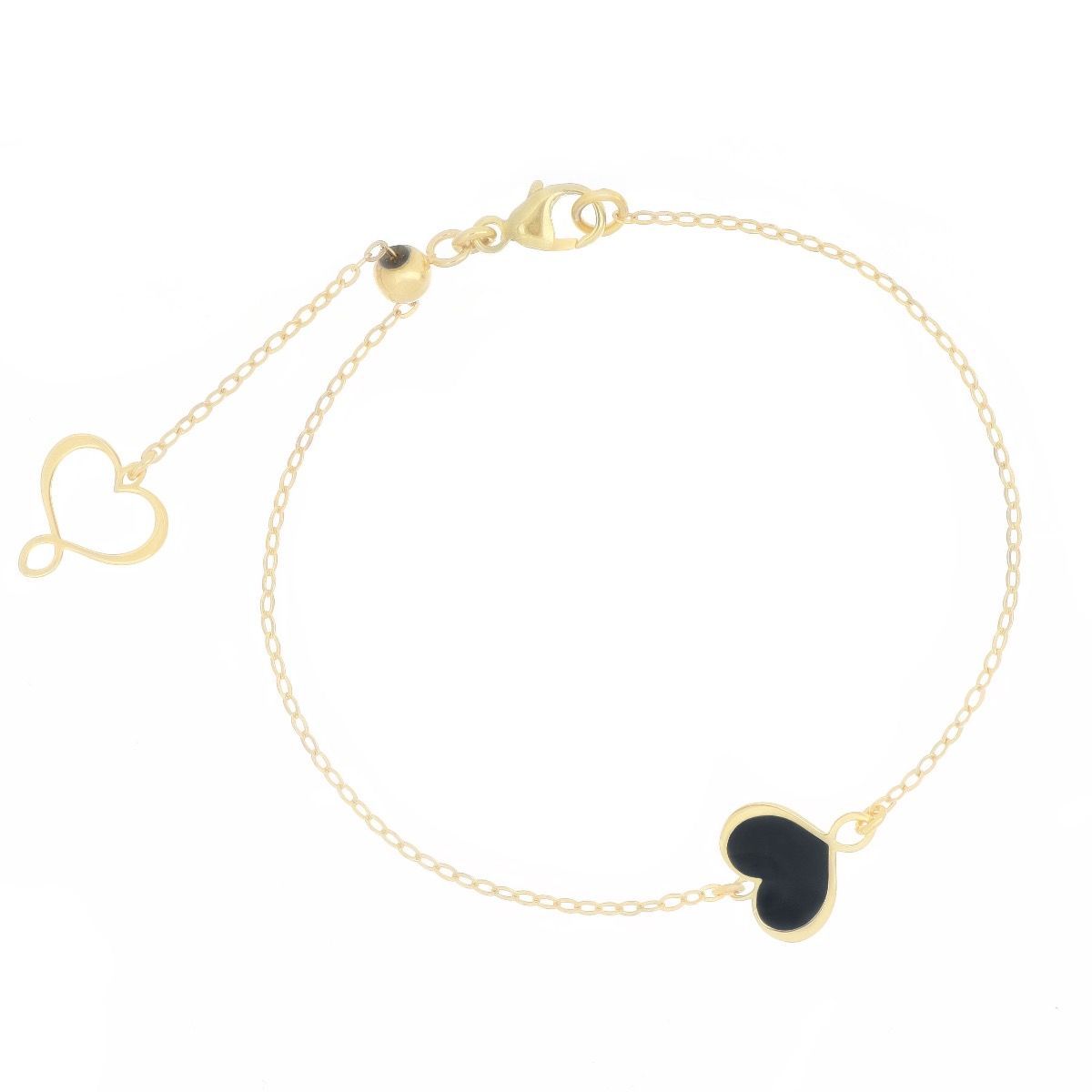 PULSERA DE PLATA CON BAÑO DE ORO AMARILLO Y CORAZÓN EN ESMALTE NEGRO. BPMES2GI