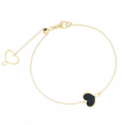 PULSERA DE PLATA CON BAÑO DE ORO AMARILLO Y CORAZÓN EN ESMALTE NEGRO. BPMES2GI