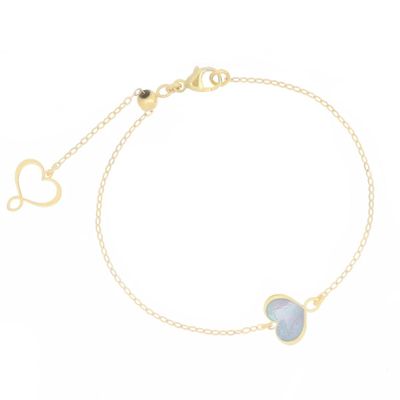 PULSERA DE PLATA CON BAÑO DE ORO AMARILLO Y CORAZÓN EN MADREPERLA GRIS. BPMESMPG