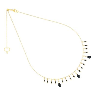 COLLAR DE PLATA CON BAÑO DE ORO AMARILLO Y ESPINELAS NEGRAS. GHFRASP3G