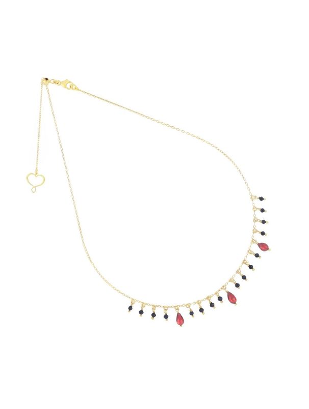 COLLAR DE PLATA CON BAÑO DE ORO AMARILLO, ESPINELAS NEGRAS Y GRANATES. GHFRASP3GR