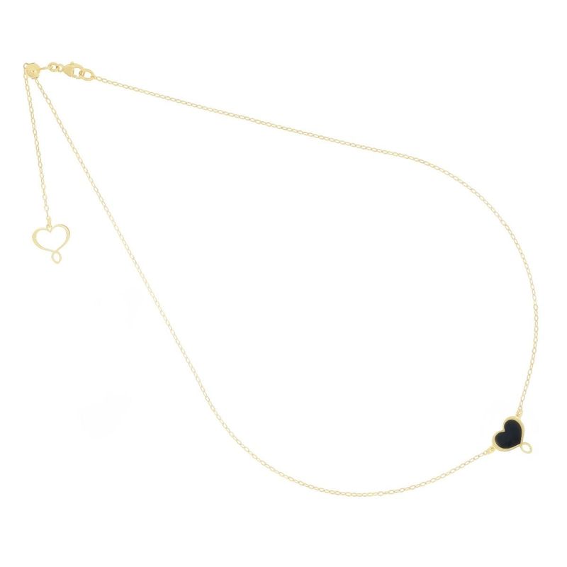 COLLAR DE PLATA CON BAÑO DE ORO AMARILLO Y CORAZÓN EN ESMALTE NEGRO. GHMES2GI