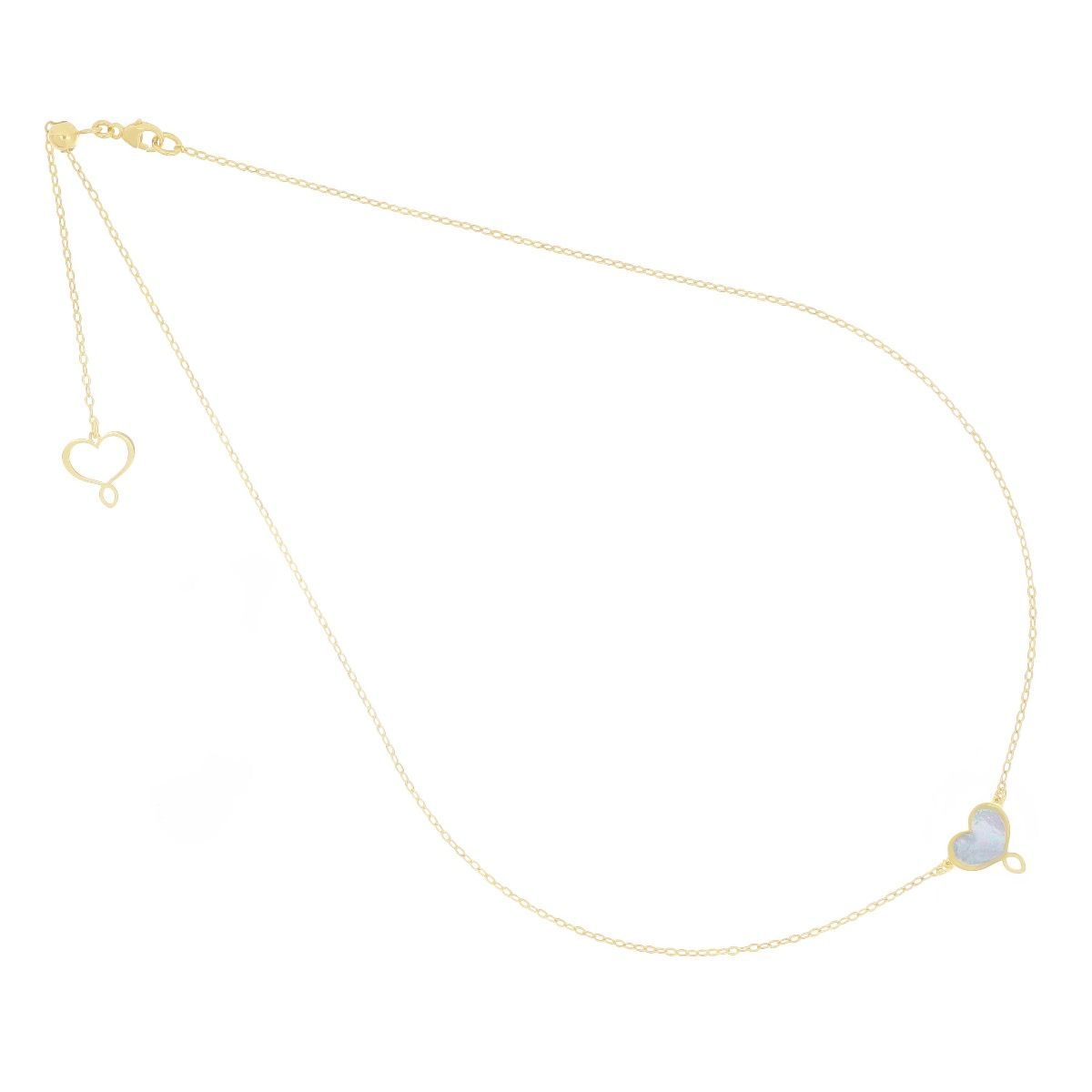 COLLAR DE PLATA CON BAÑO DE ORO AMARILLO Y CORAZÓN EN MADREPERLA GRIS. GHMESMPG