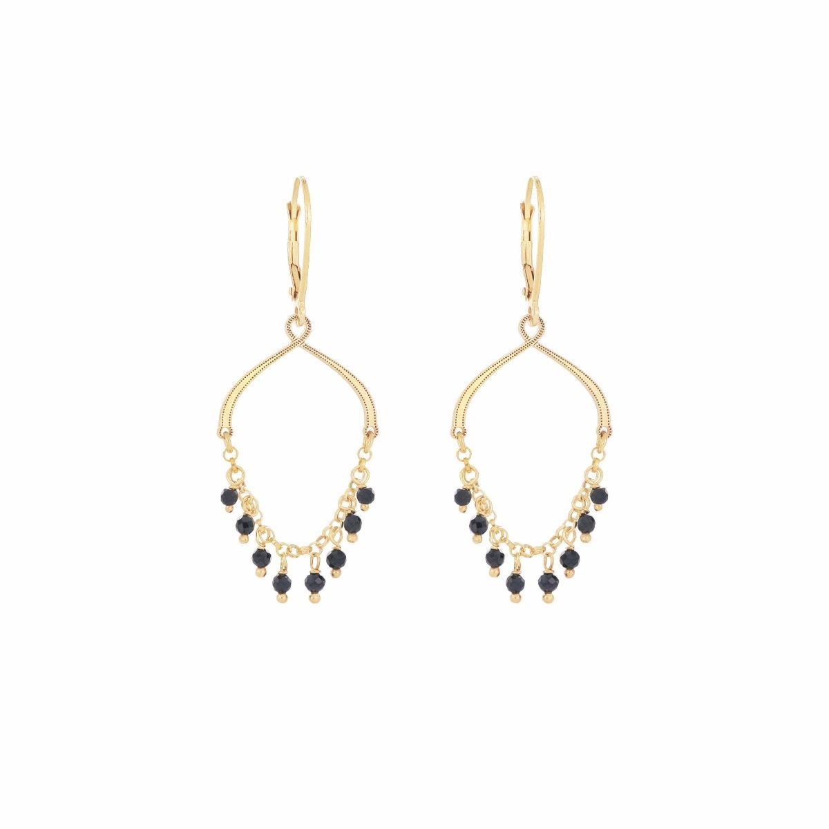 PENDIENTES DE PLATA CON BAÑO DE ORO AMARILLO Y ESPINELAS NEGRAS. ORFRA1ASP