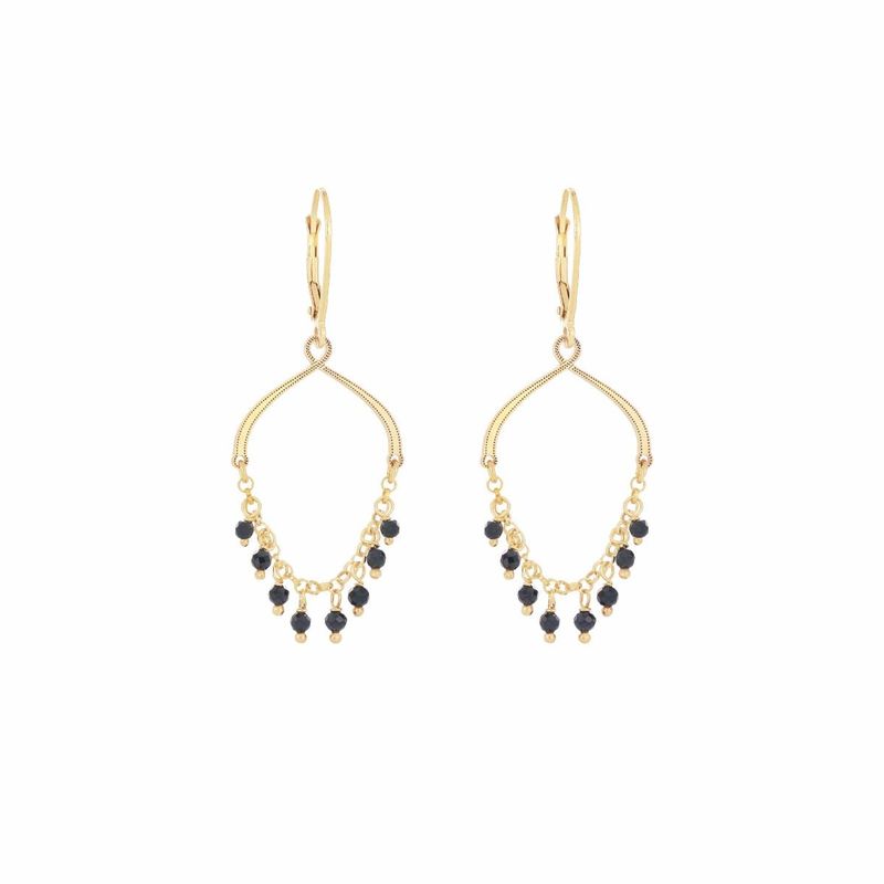 PENDIENTES DE PLATA CON BAÑO DE ORO AMARILLO Y ESPINELAS NEGRAS. ORFRA1ASP