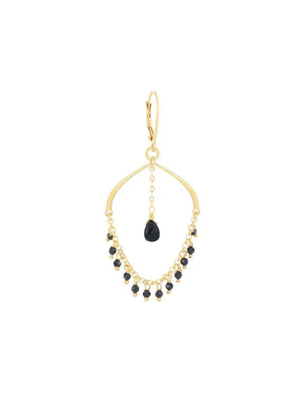 PENDIENTE DE PLATA CON BAÑO DE ORO AMARILLO Y ESPINELAS NEGRAS. ORFRA1ASP1G