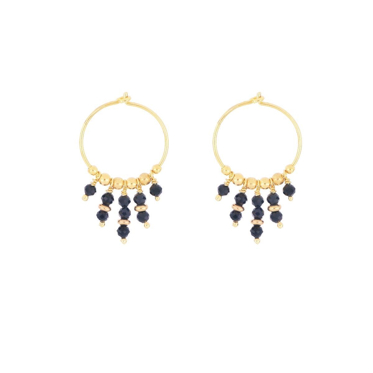 PENDIENTES DE PLATA CON BAÑO DE ORO AMARILLO Y ESPINELAS NEGRAS . ORISF0SP