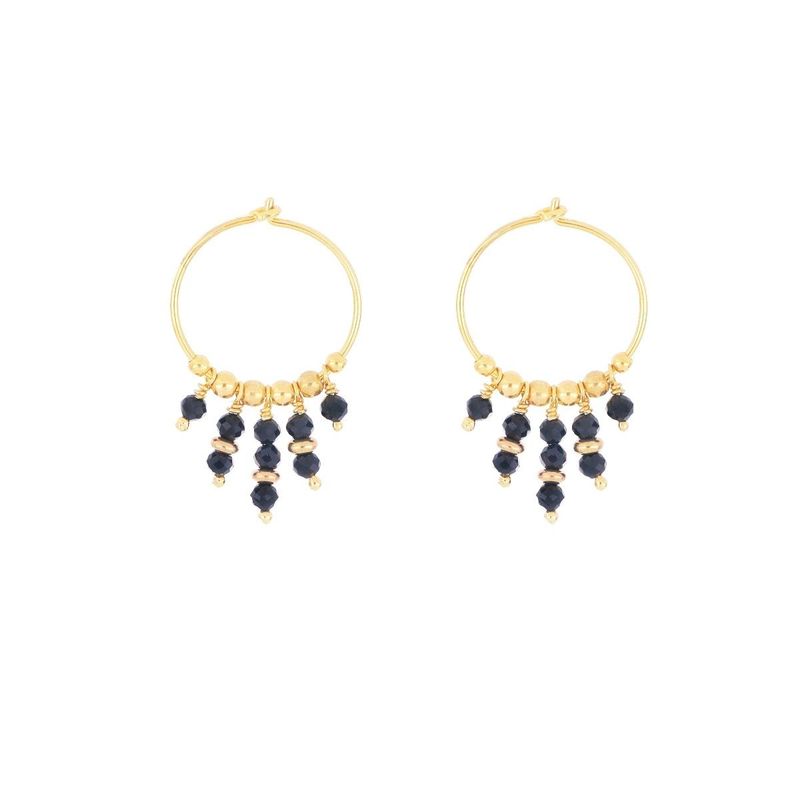 PENDIENTES DE PLATA CON BAÑO DE ORO AMARILLO Y ESPINELAS NEGRAS . ORISF0SP
