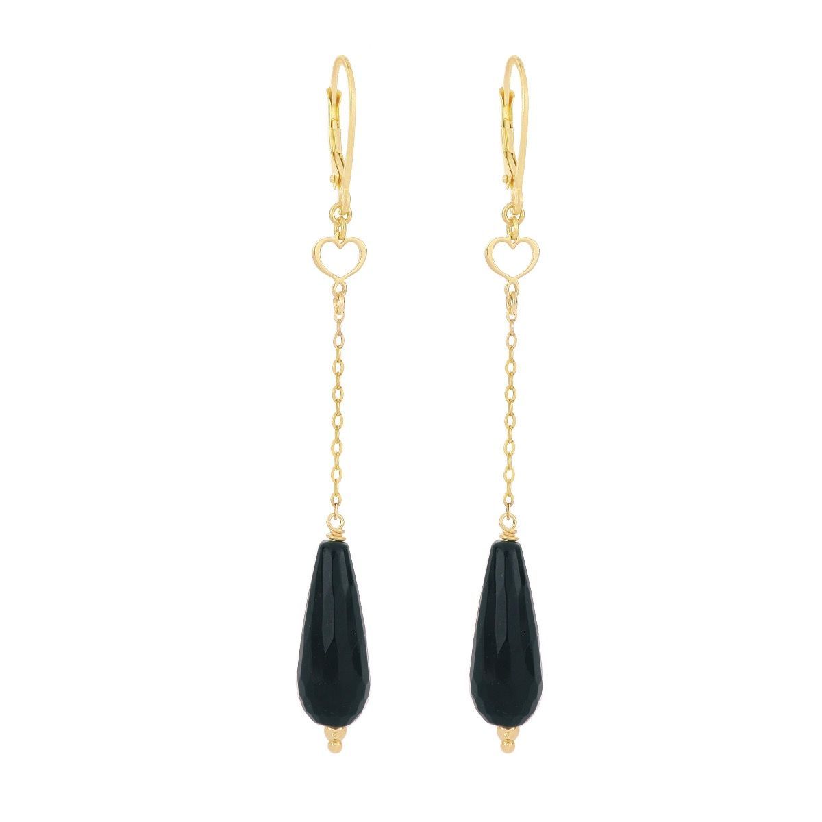 PENDIENTES DE PLATA CON BAÑO DE ORO AMARILLO Y ESPINELA NEGRA EN GOTA. ORMAF7G2