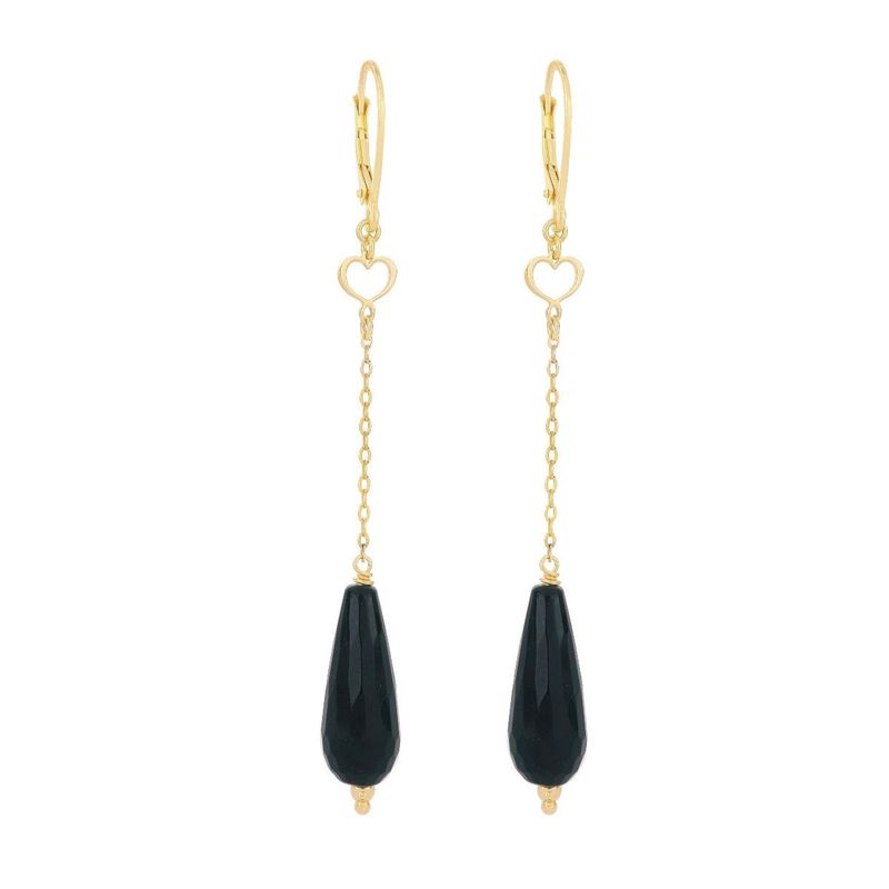 PENDIENTES DE PLATA CON BAÑO DE ORO AMARILLO Y ESPINELA NEGRA EN GOTA. ORMAF7G2