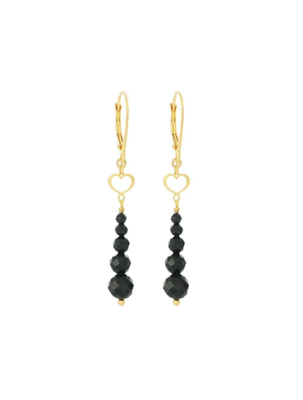 PENDIENTES DE PLATA CON BAÑO DE ORO AMARILLO Y ESPINELAS NEGRAS. OROND12FMS