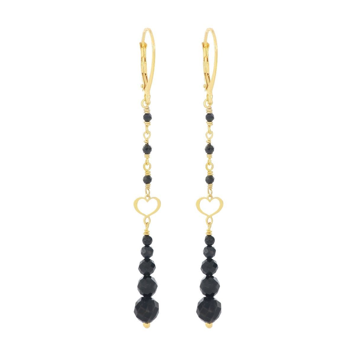 PENDIENTES DE PLATA CON BAÑO DE ORO AMARILLO Y ESPINELAS NEGRAS. OROND12RMSF