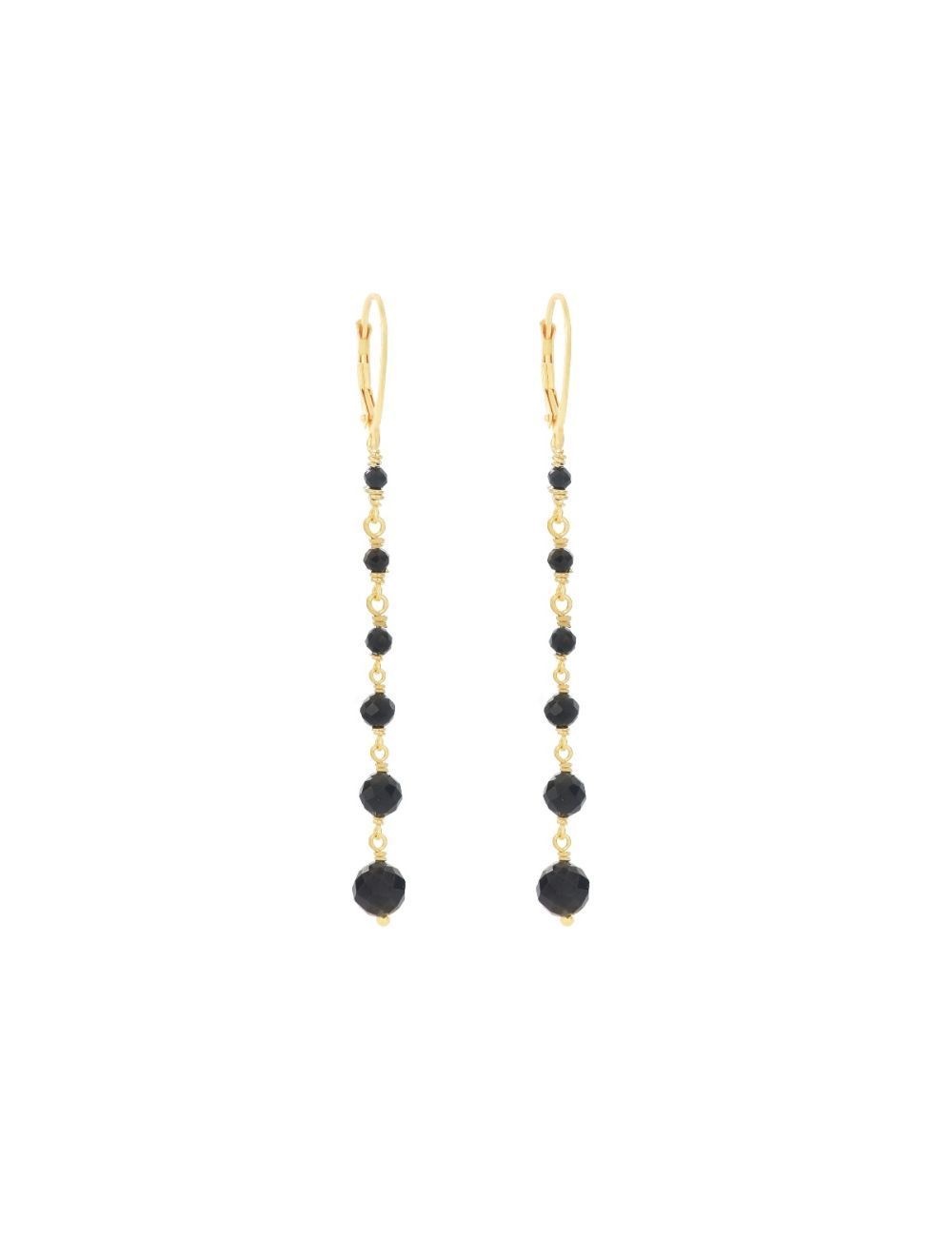 PENDIENTES DE PLATA CON BAÑO DE ORO AMARILLO Y ESPINELAS NEGRAS. OROND12R